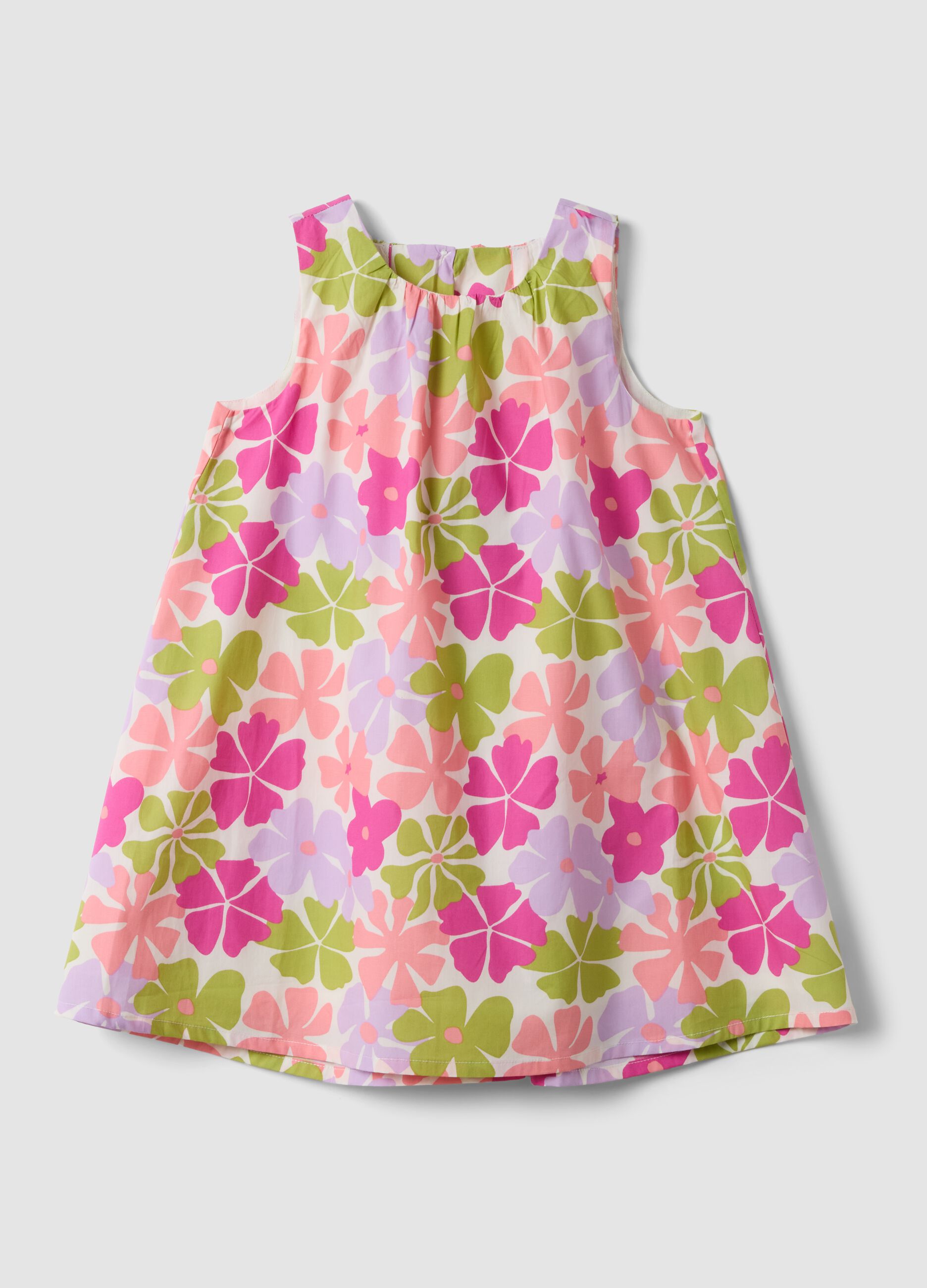 Multicoloured pure cotton dress with floral print