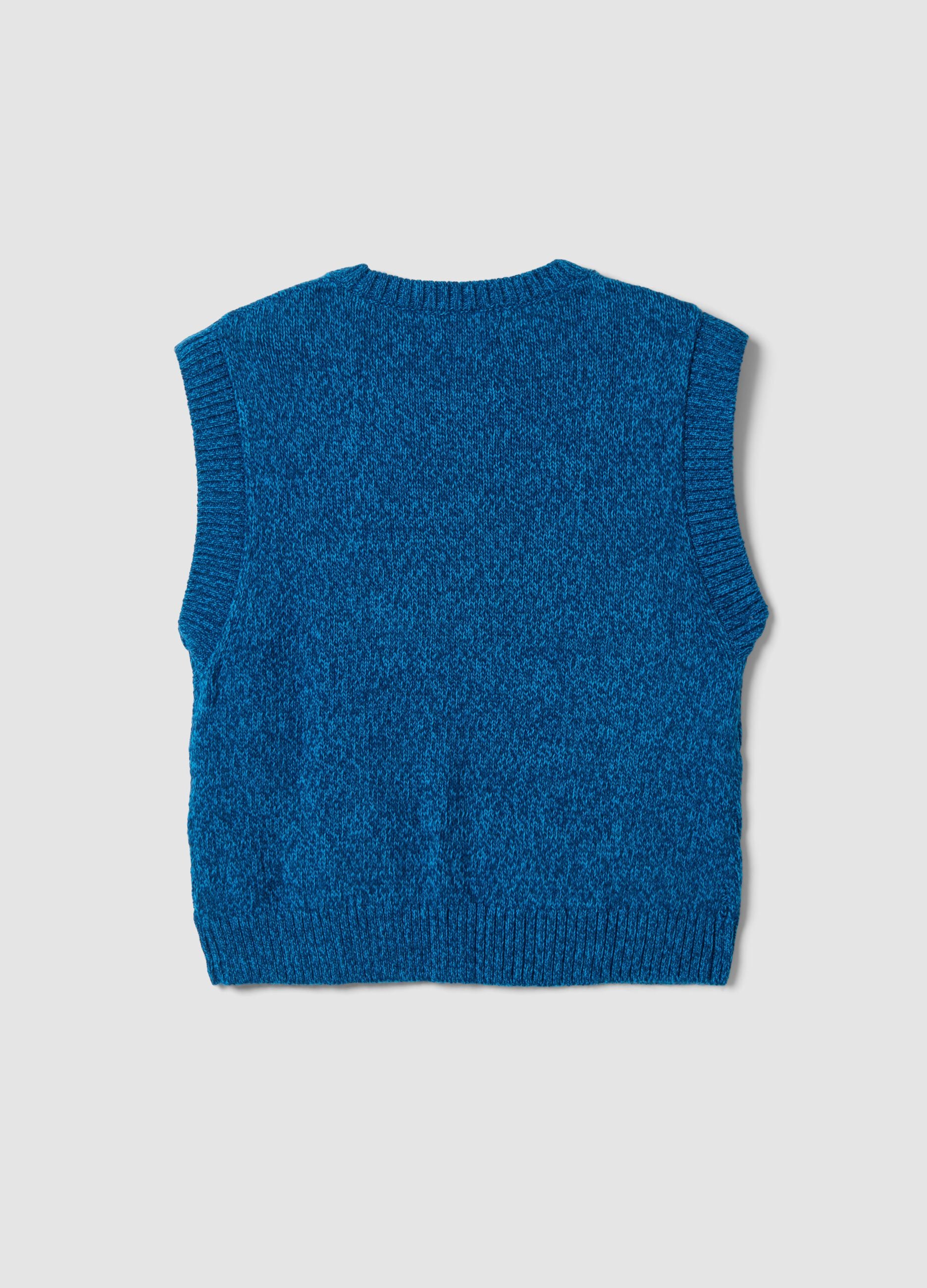 Blue wool-blend crew-neck vest with oversized fit