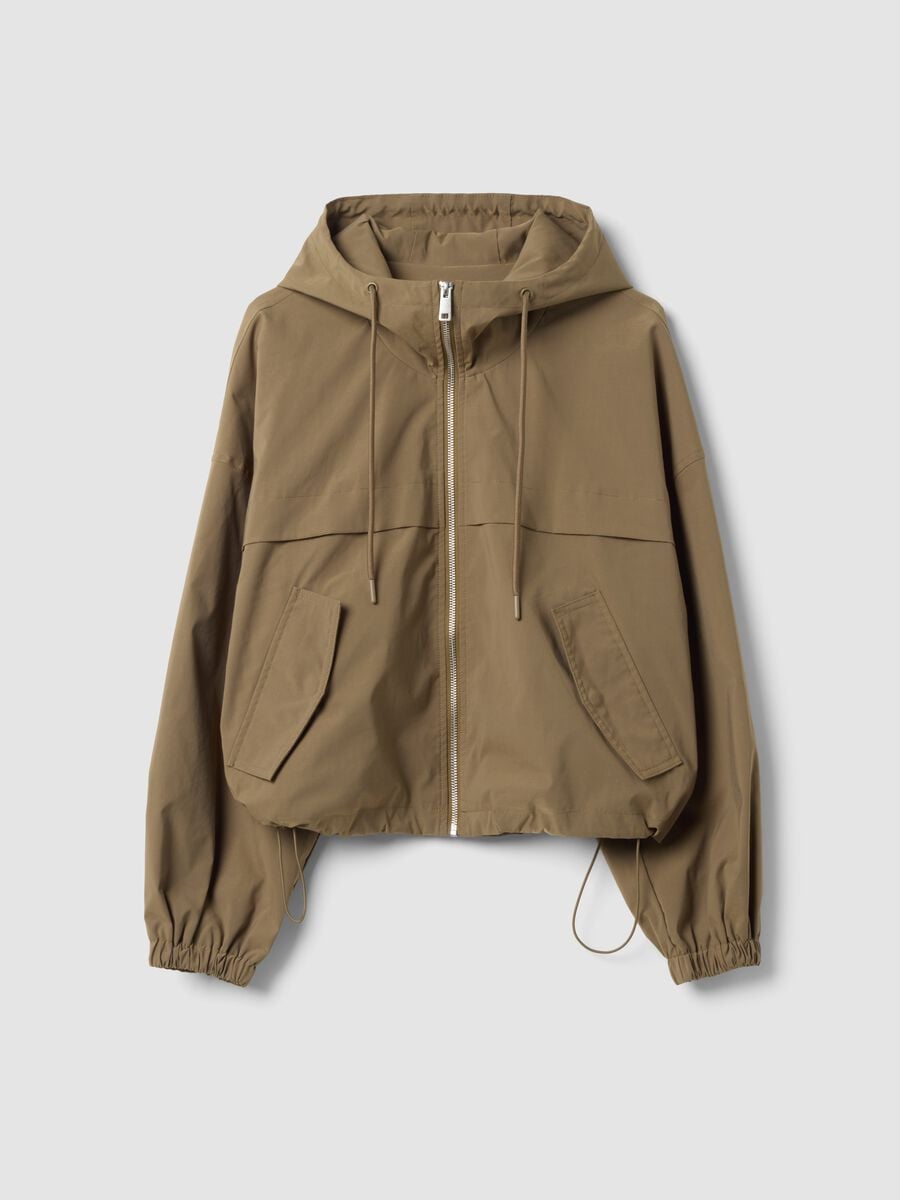 Beige hooded jacket with zip_4