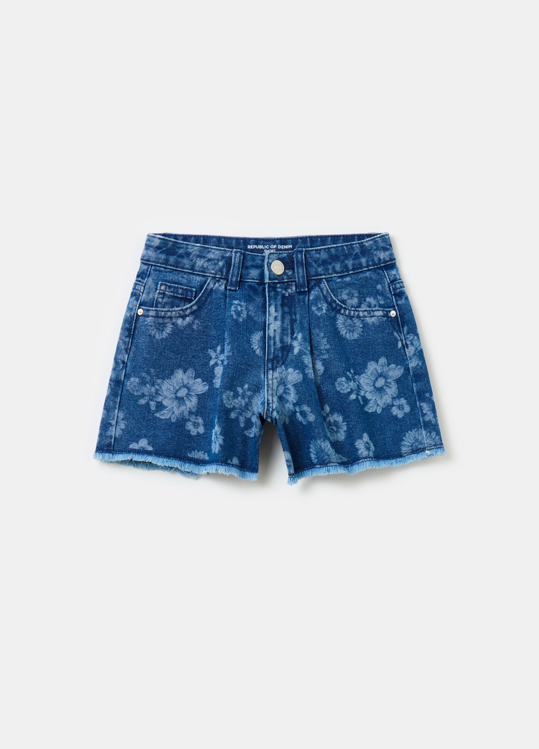 Denim shorts with floral print
