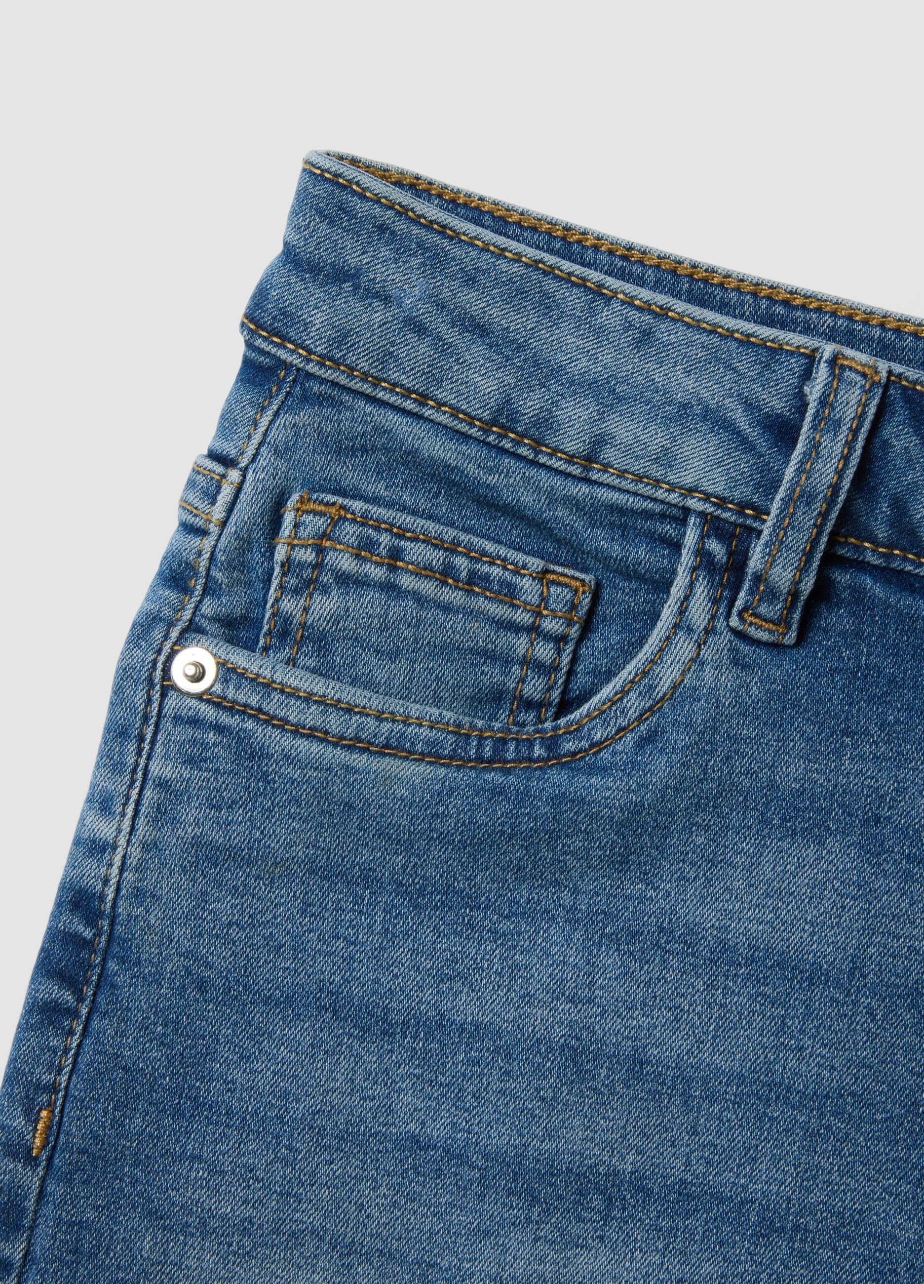 Blue stretch-cotton denim mini skirt