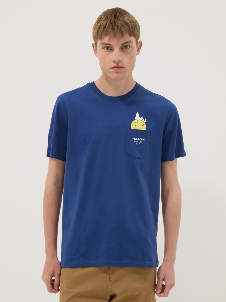 Blue pure cotton T-shirt with chest pocket_0