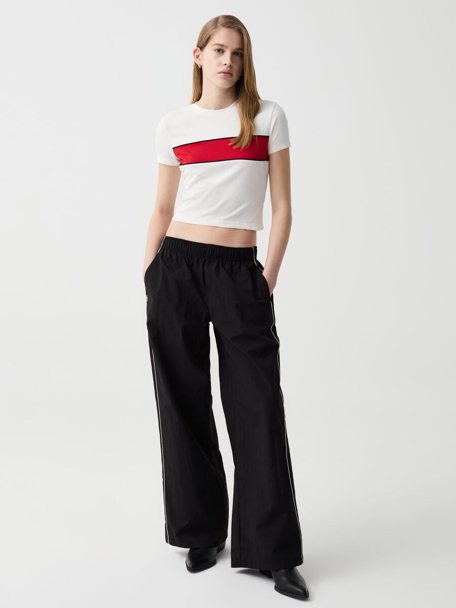 Cropped T-shirt in stretch cotton_0