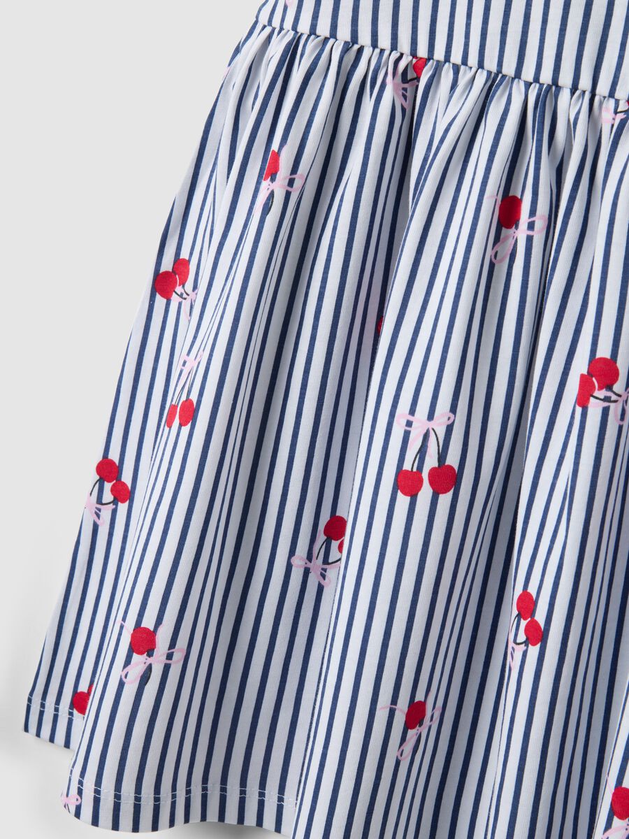 Pure cotton striped blue dress with frills and prints for girls_3