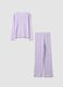 Pigiama viola in puro cotone organico a costine con stelline per bambina_1