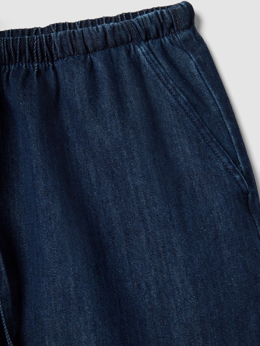 Blue pure cotton wide-leg denim trousers_5