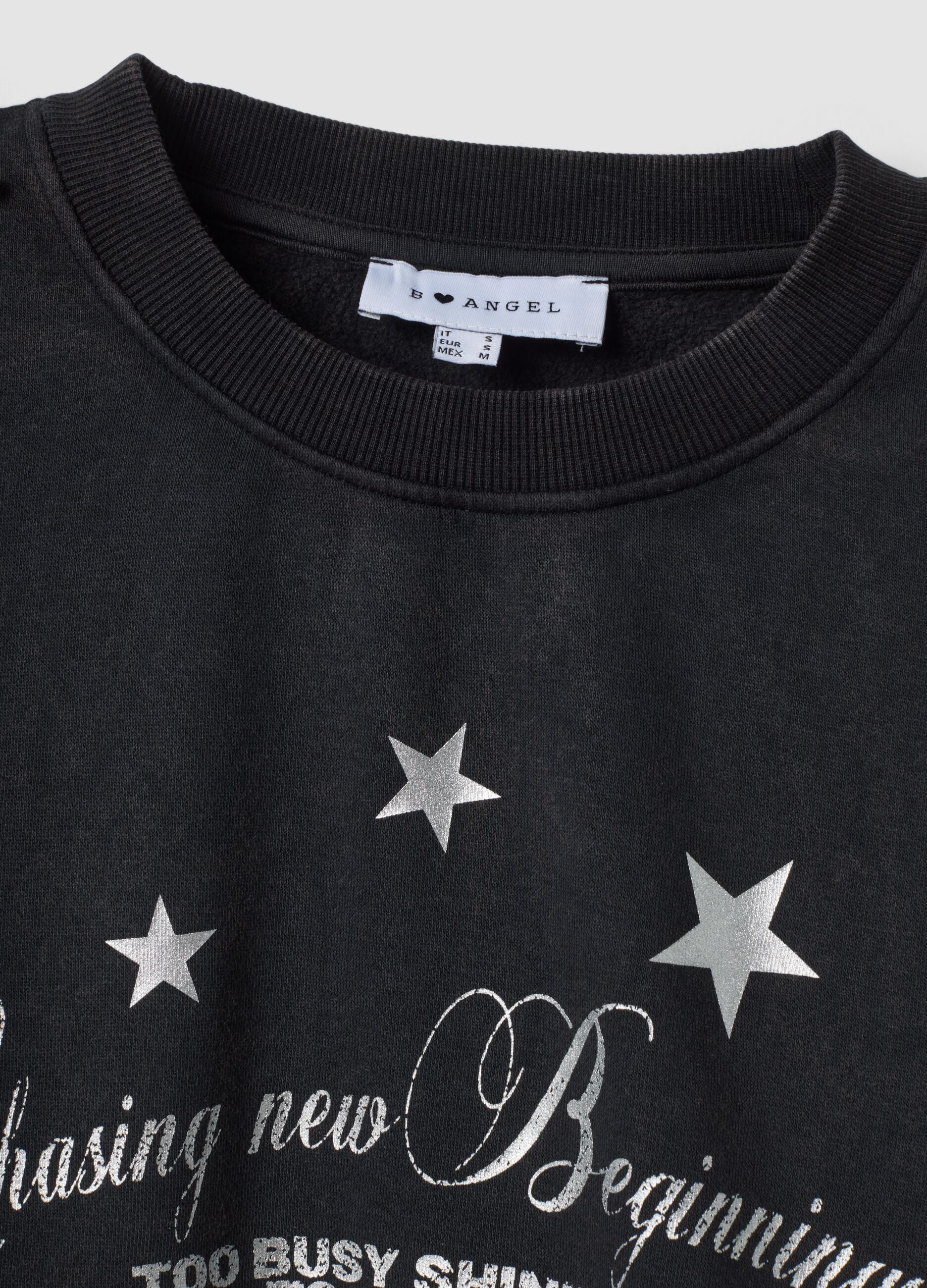 Black cotton-blend crew-neck sweatshirt with star print