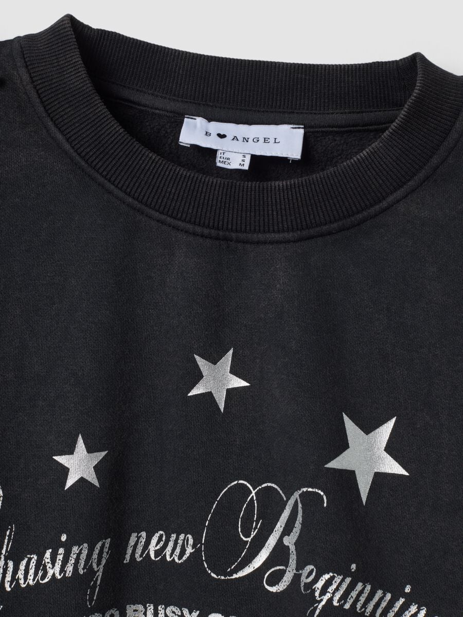 Black cotton-blend crew-neck sweatshirt with star print_1