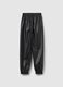 Black faux leather jogger trousers for girls_4