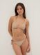 Beige triangle bikini top in stretch fabric with braided tie straps_1