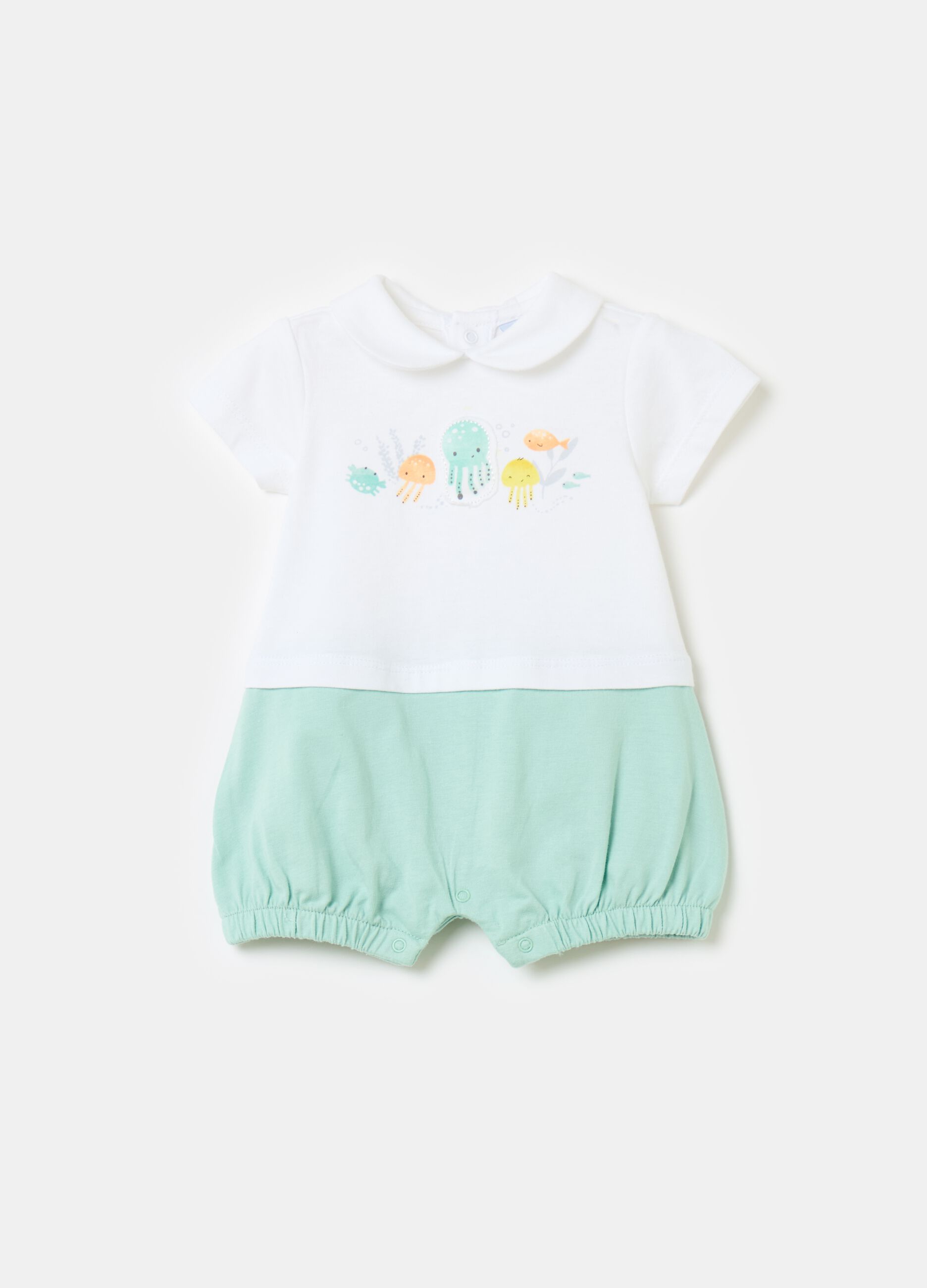 Two-tone short onesie with sea animals print