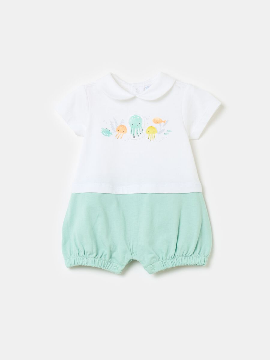 Two-tone short onesie with sea animals print_0