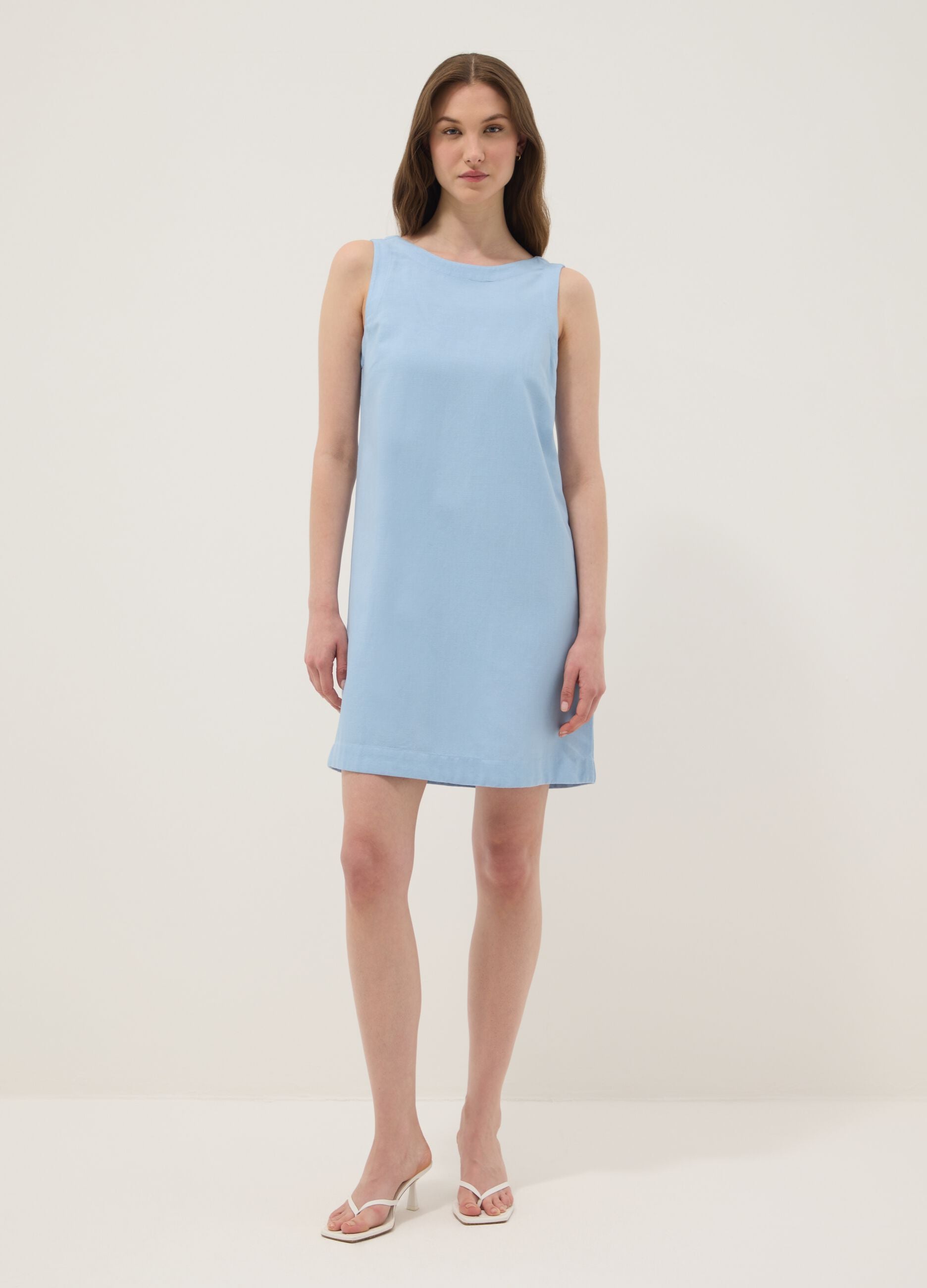 Light blue regular-fit dress in a viscose, cotton and linen blend