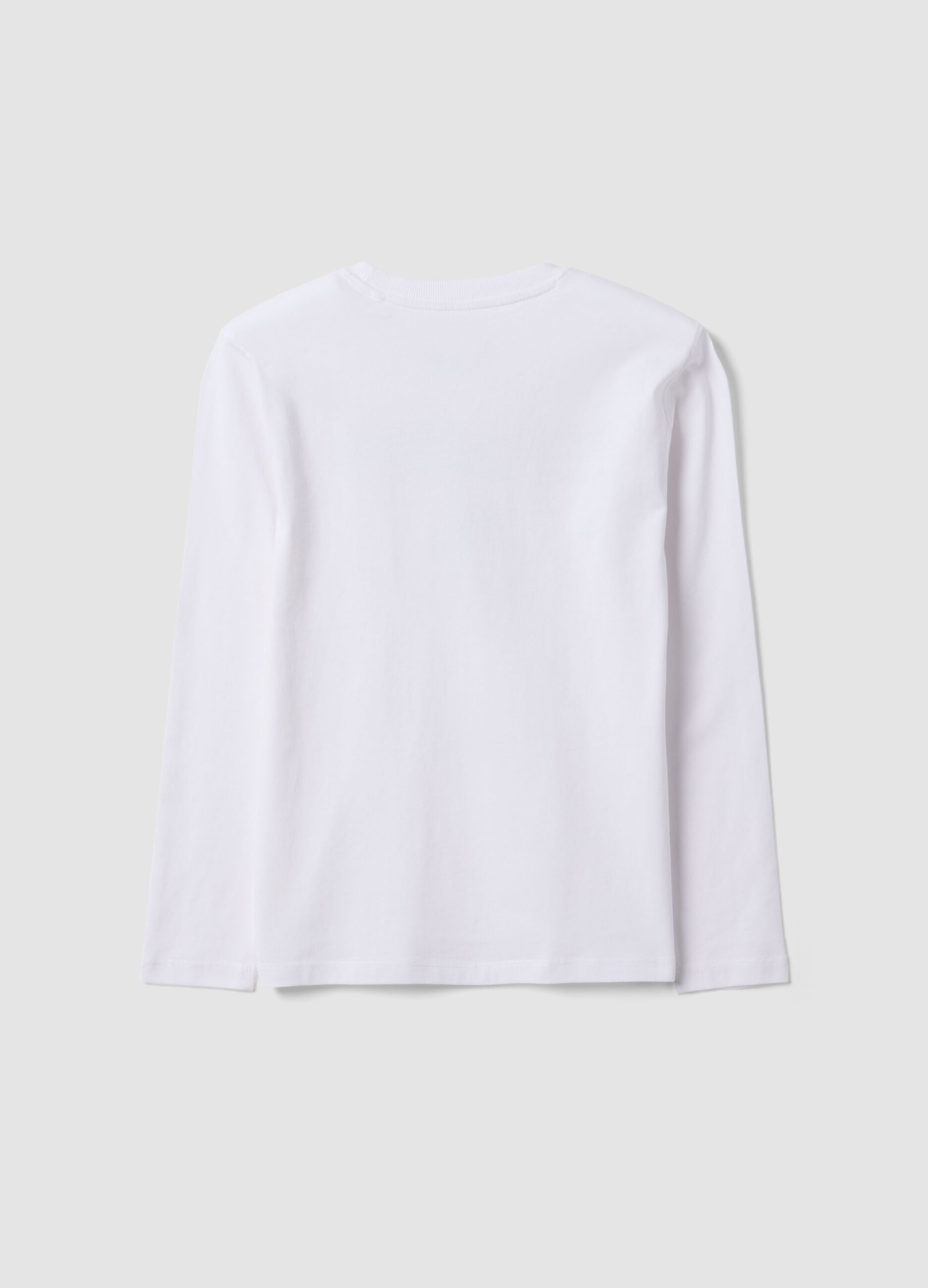 T-shirt bianca in puro cotone organico con girocollo e stampa teschio per ragazzo