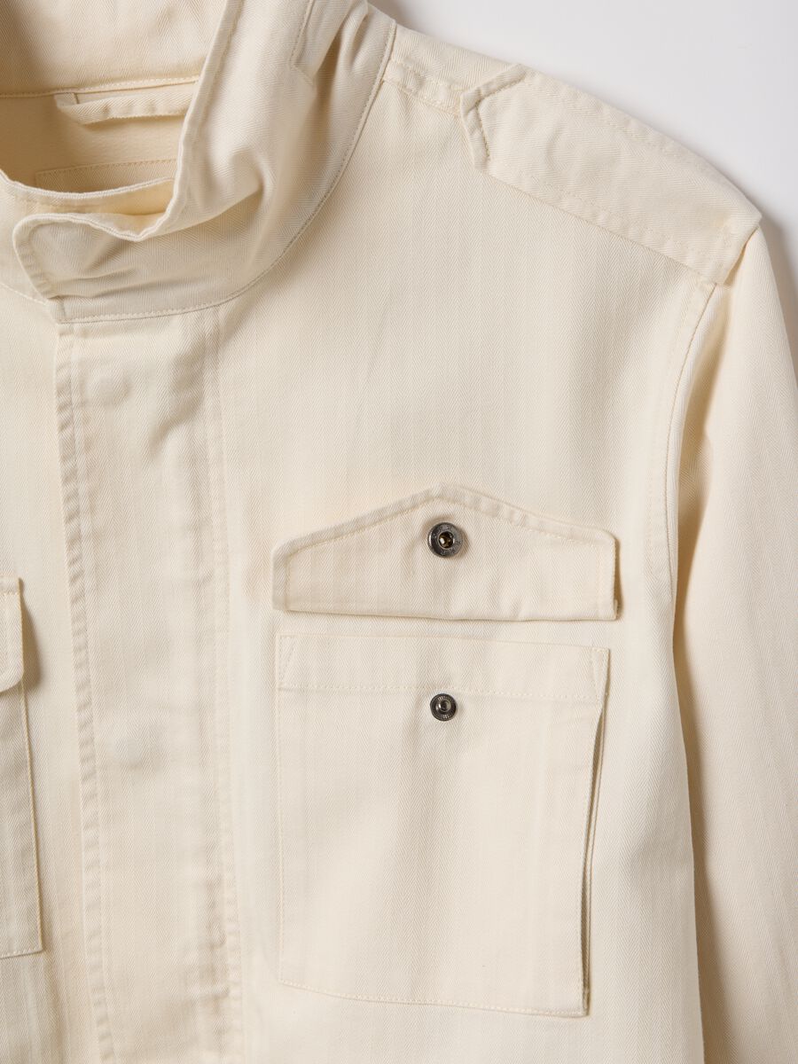 Beige cotton parka jacket, regular fit with pockets and zip_1