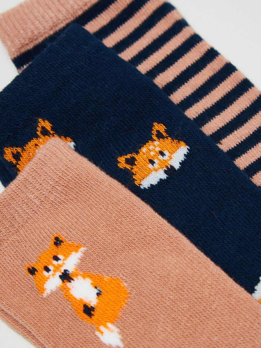 Three-pair pack long socks with fox design_2
