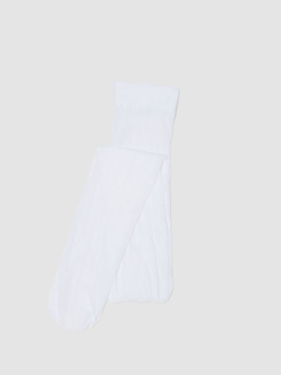 Girls' White Tights with Floral Texture_0