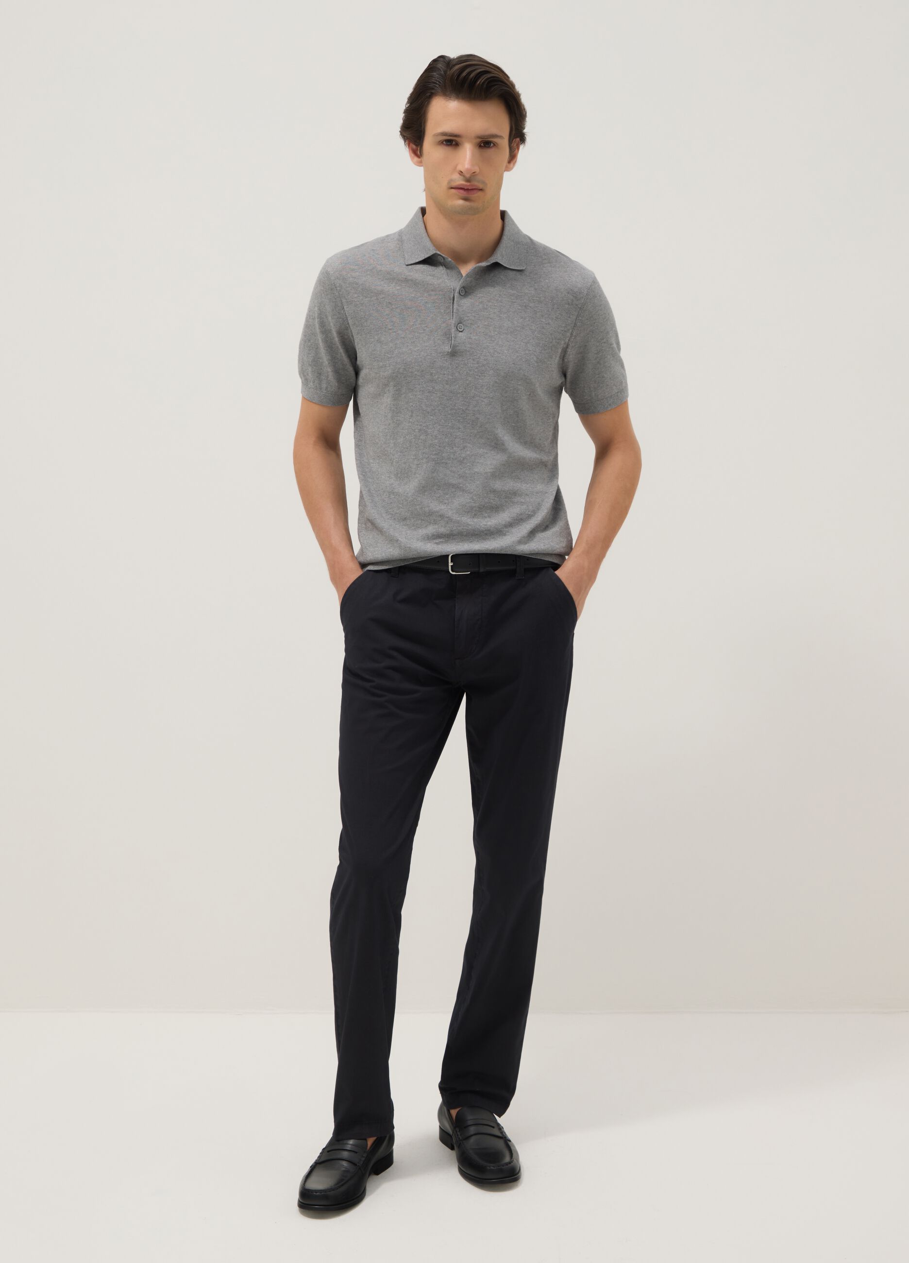 Black slim fit stretch cotton chino trousers