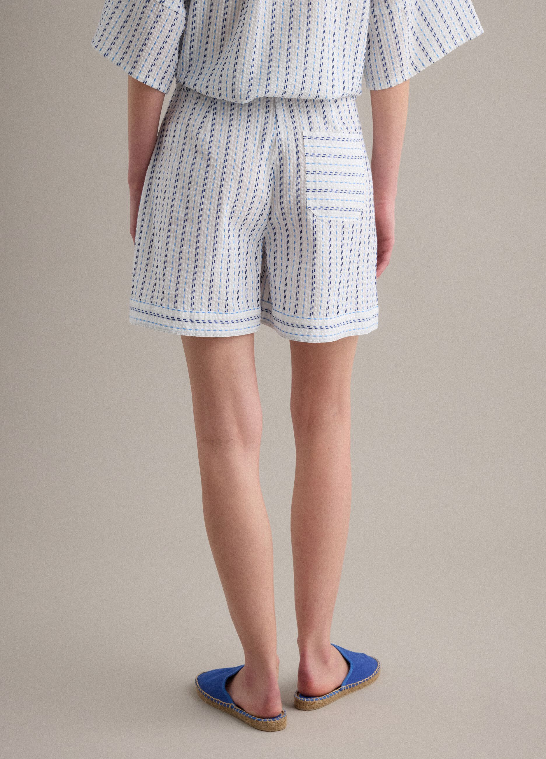 White pure cotton striped shorts