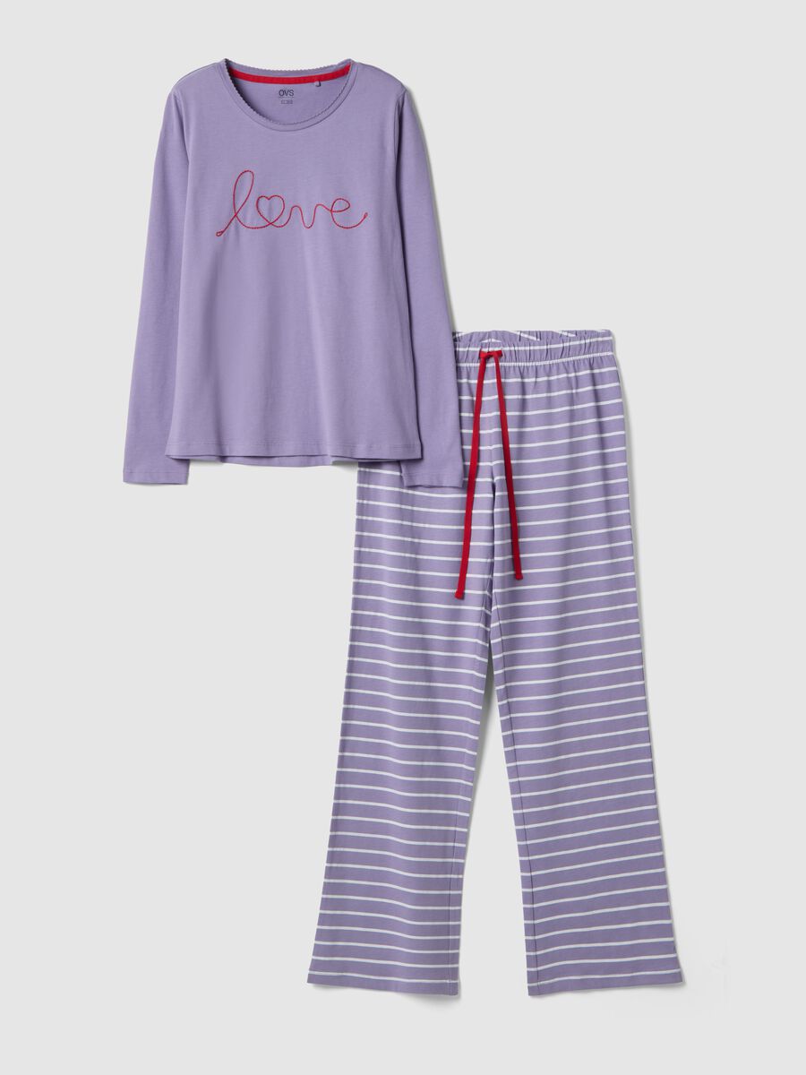 Purple striped pure cotton pyjamas with regular fit and embroidery_0