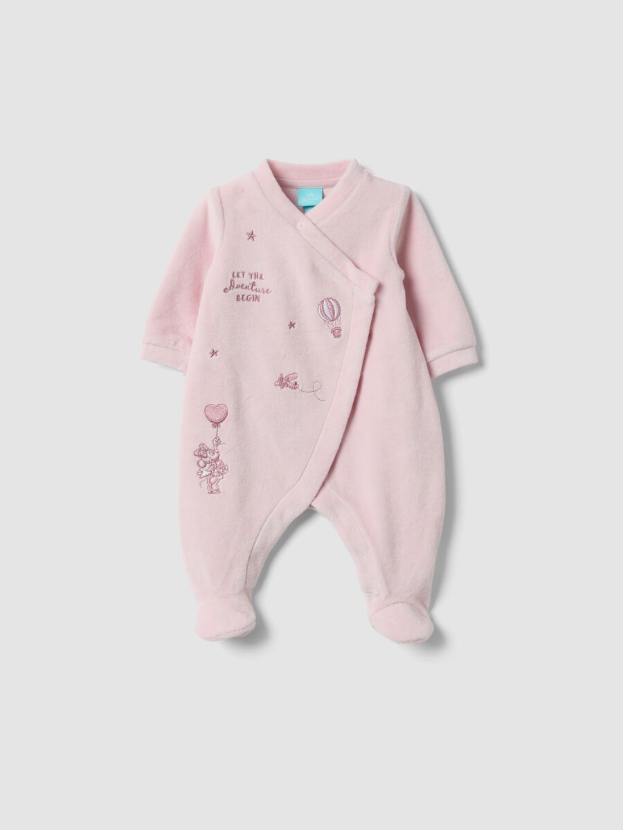 Pink Minnie-themed organic cotton-blend babygrow with feet for baby girl_0
