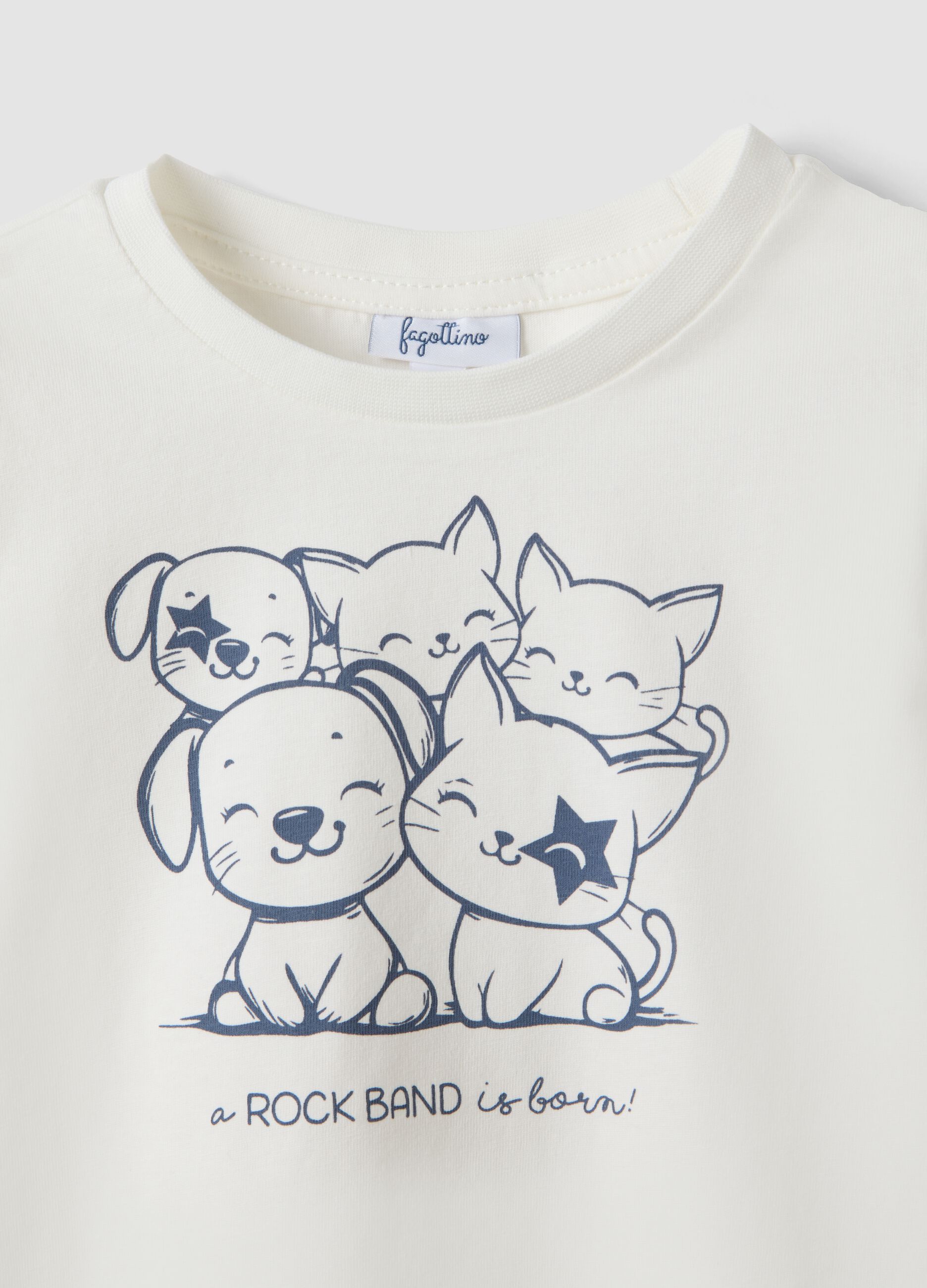 Maglietta bianca in puro cotone organico con stampa animaletti per bimba