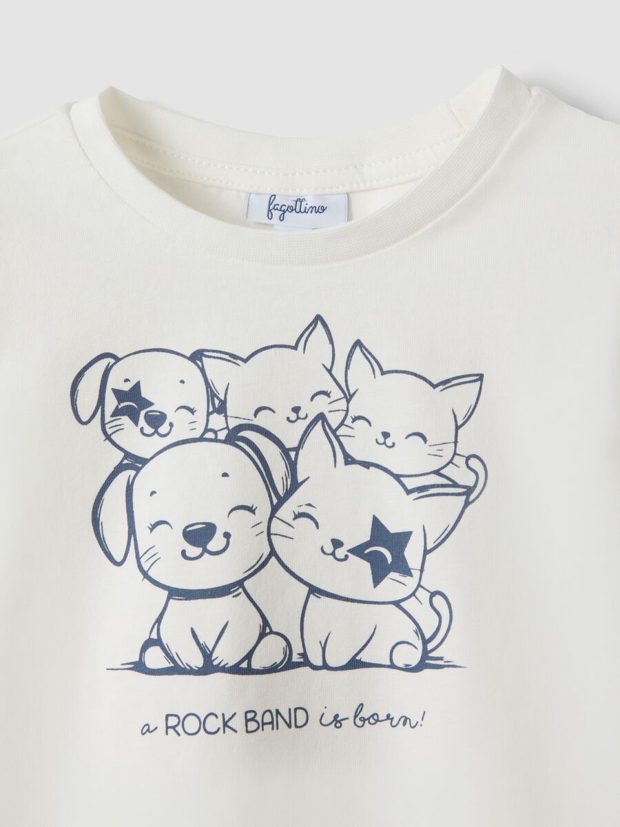 Maglietta bianca in puro cotone organico con stampa animaletti per bimba_2