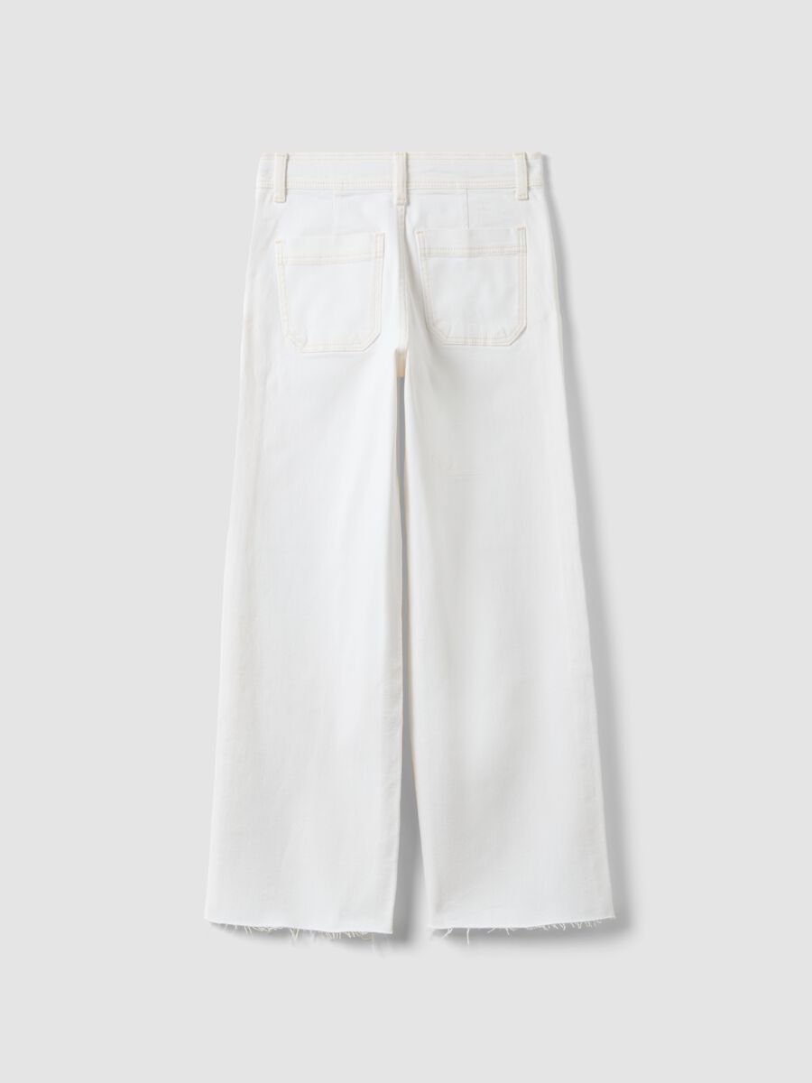 White Stretch Cotton Culotte Trousers for Girls_1