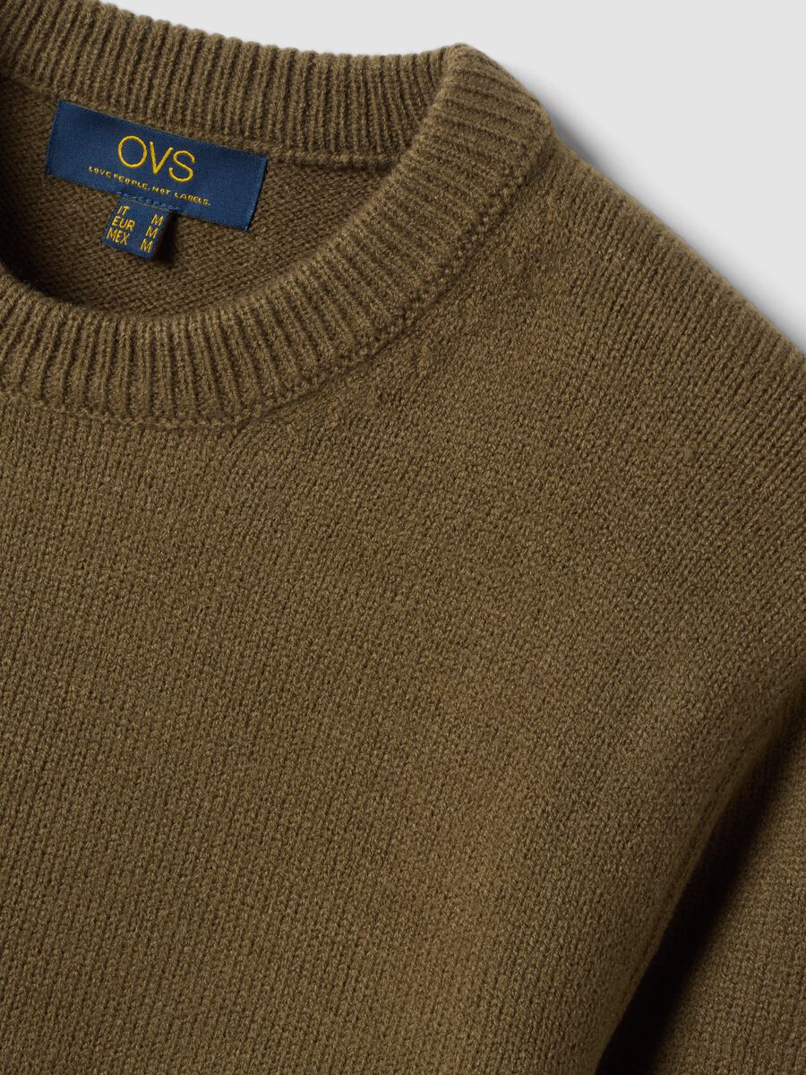 Olive green crew-neck jumper in jersey knit, regular fit_1