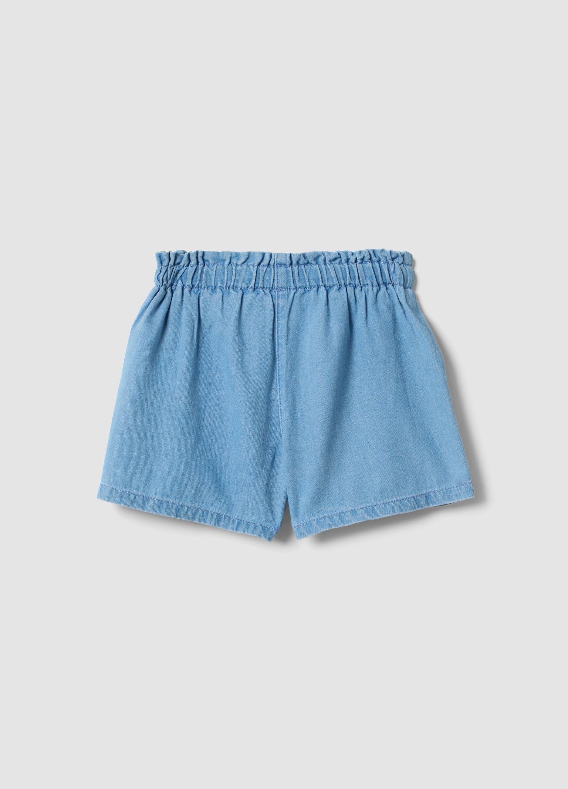 Sky-blue pure cotton shorts with embroidery