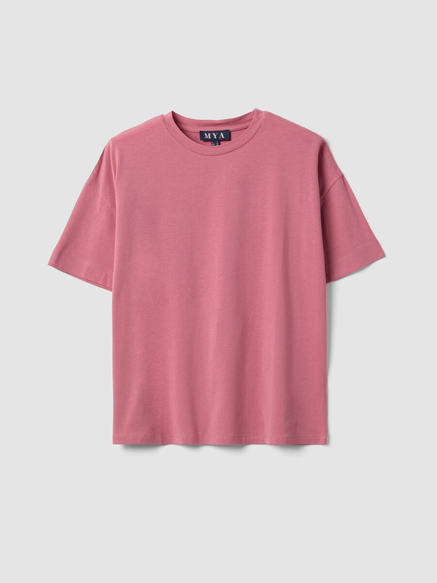 Pink crew-neck T-shirt in stretch cotton-modal blend, regular fit_4