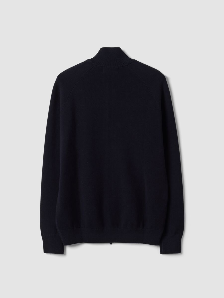 Blue cotton-blend cardigan with collar, regular fit_1