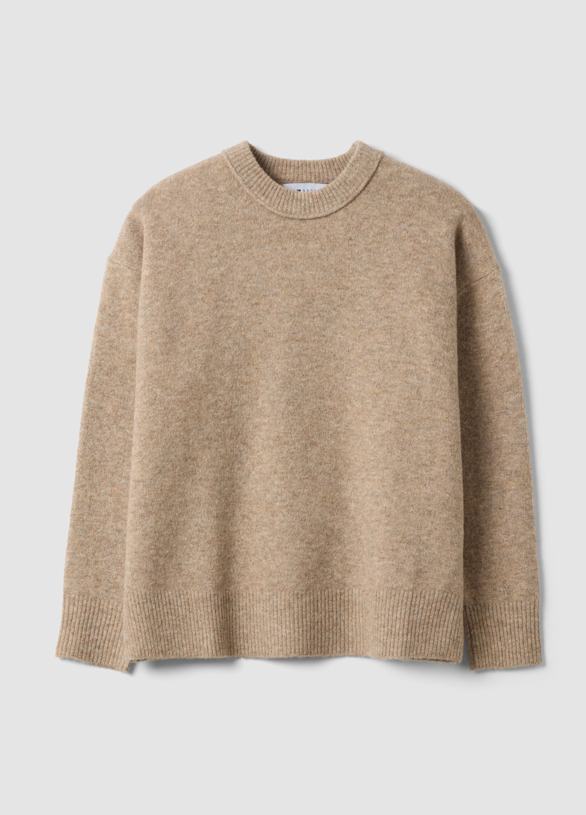 Beige stretch wool crew-neck jumper, oversized fit