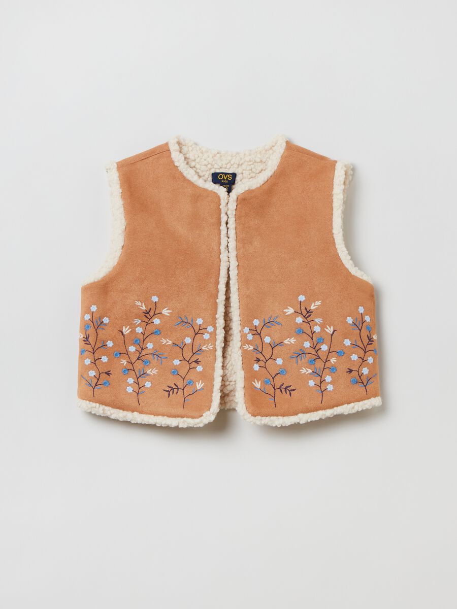 Suede gilet with floral embroidery_0