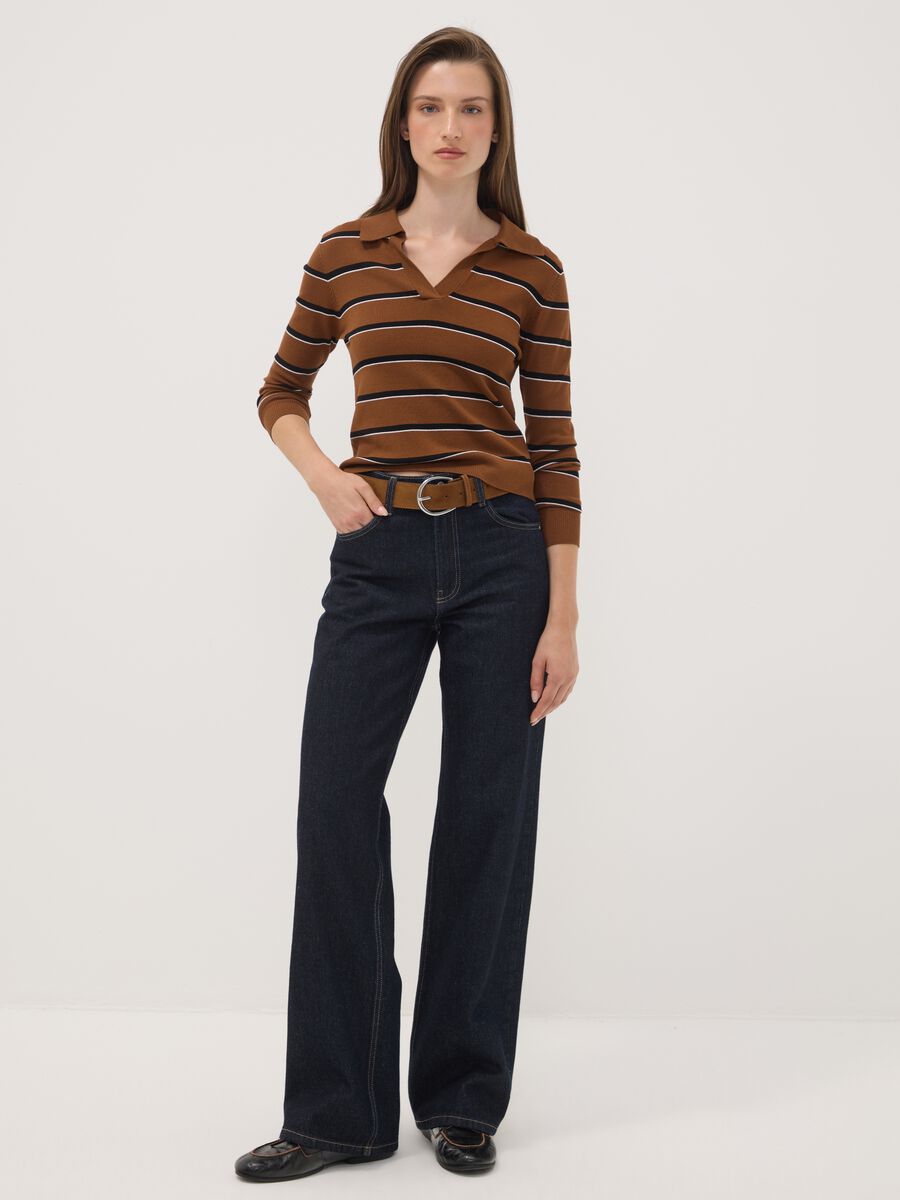 Brown viscose-blend polo-collar jumper, regular fit_2