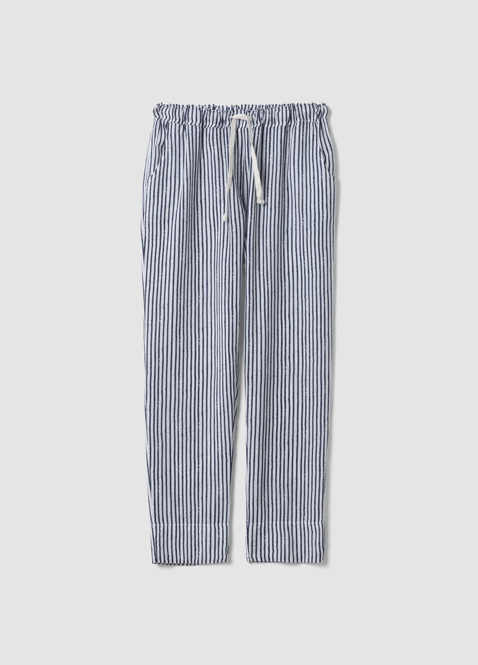 Blue striped pure cotton regular-fit trousers