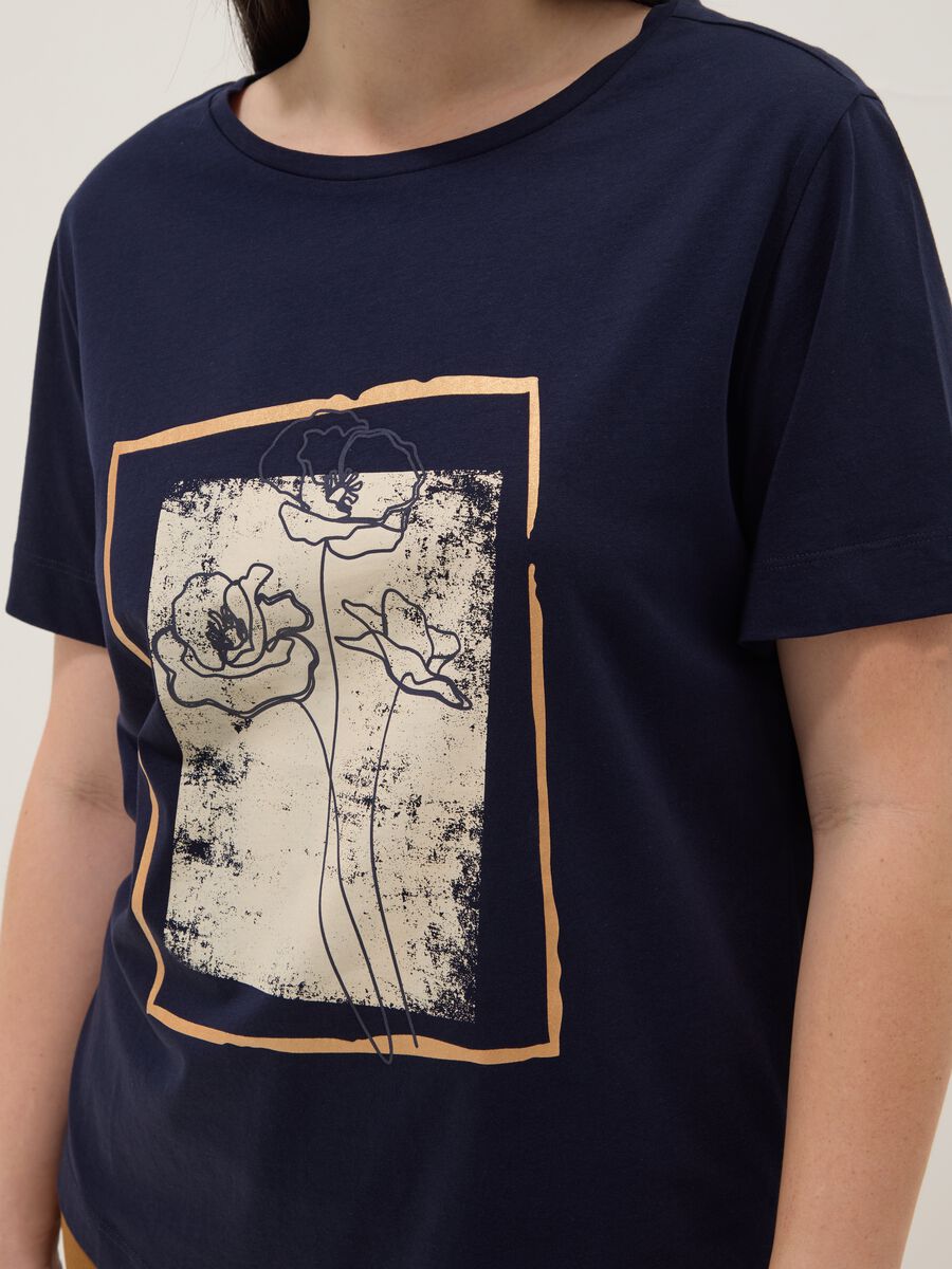 Blaues Kurzarm-T-Shirt aus reiner Baumwolle mit Print, Regular Fit_3