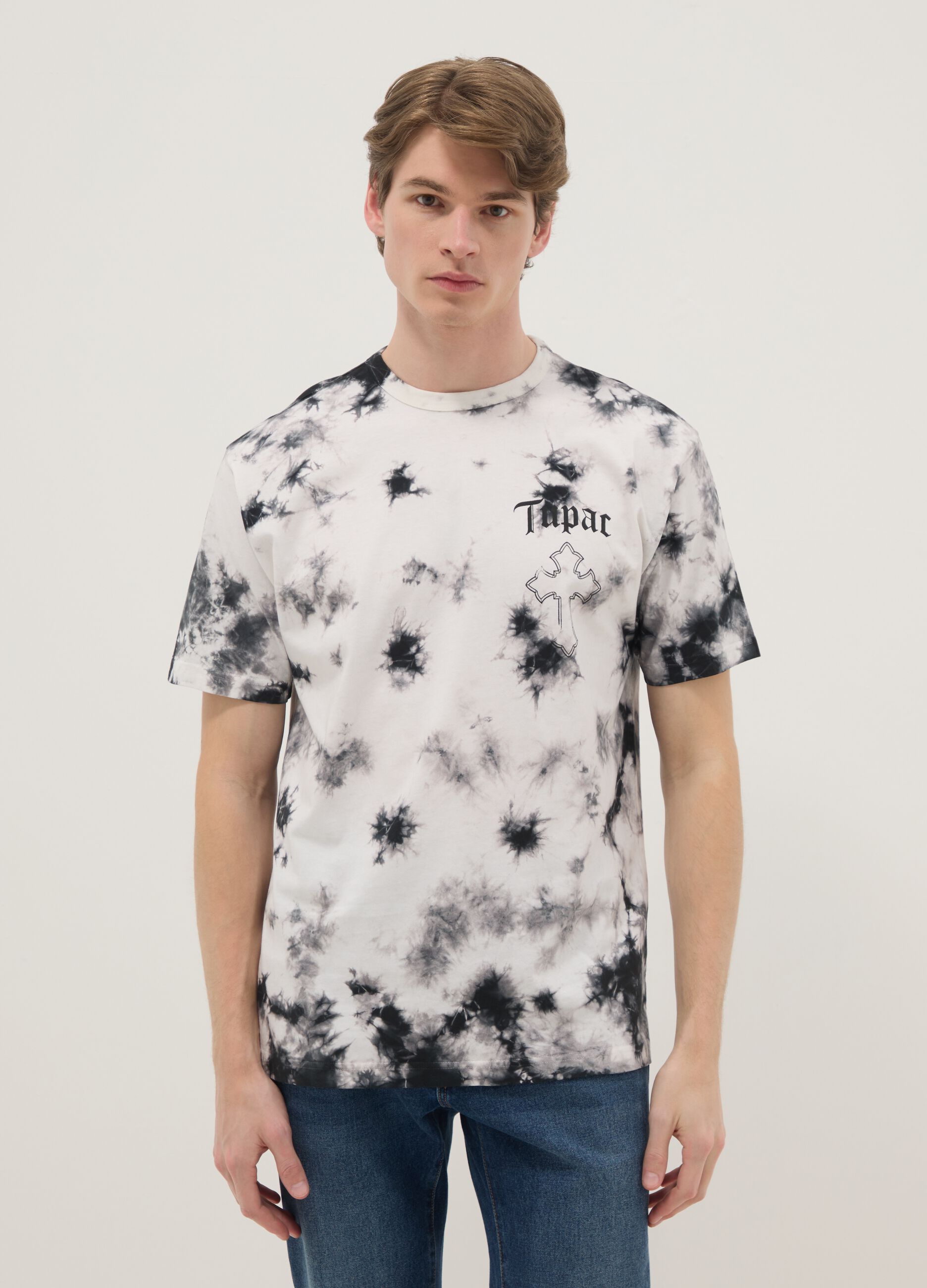 Multicolour pure cotton regular fit T-shirt with Tupac print