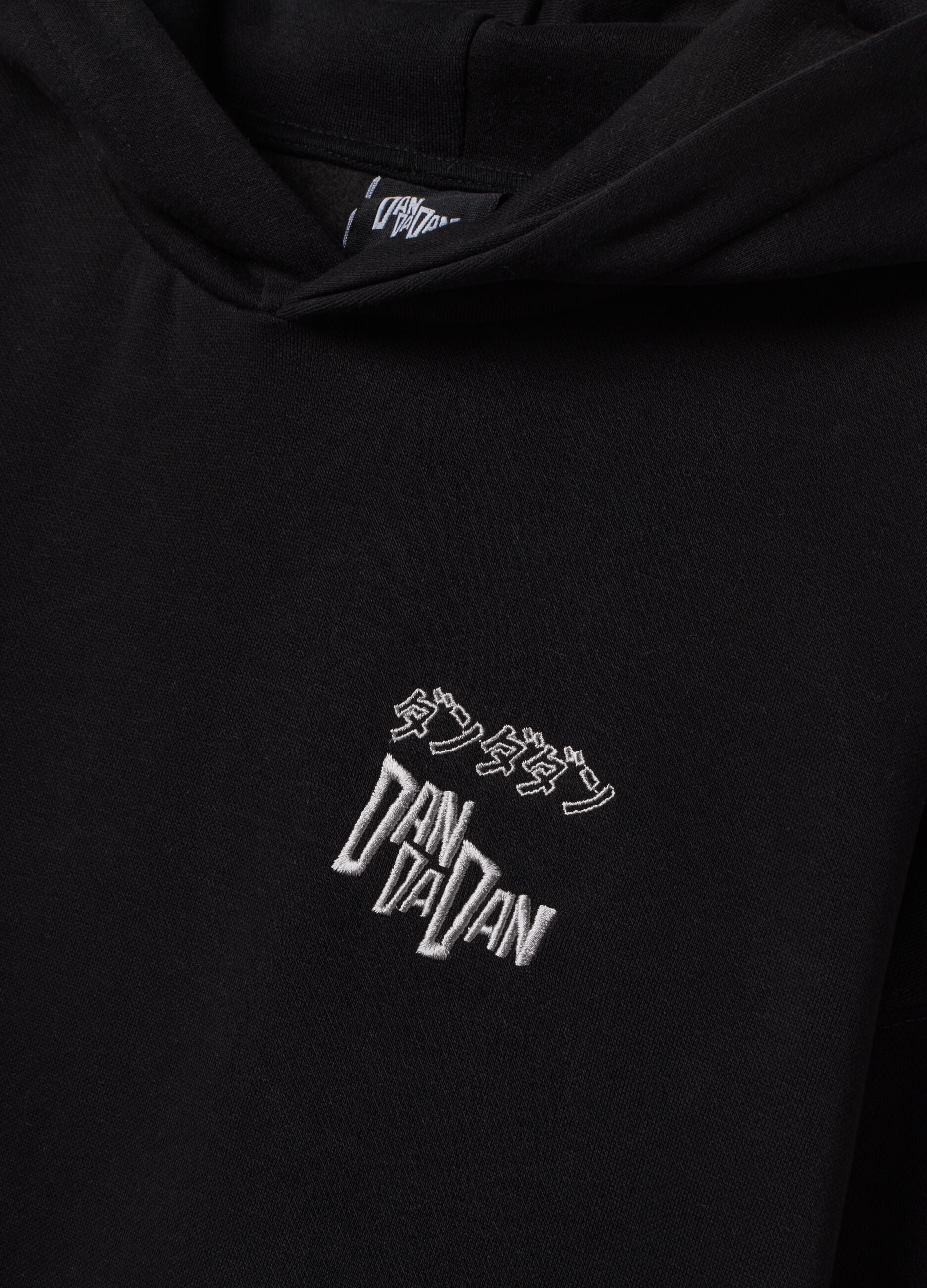 Black cotton-blend hoodie with Dan and Dan print