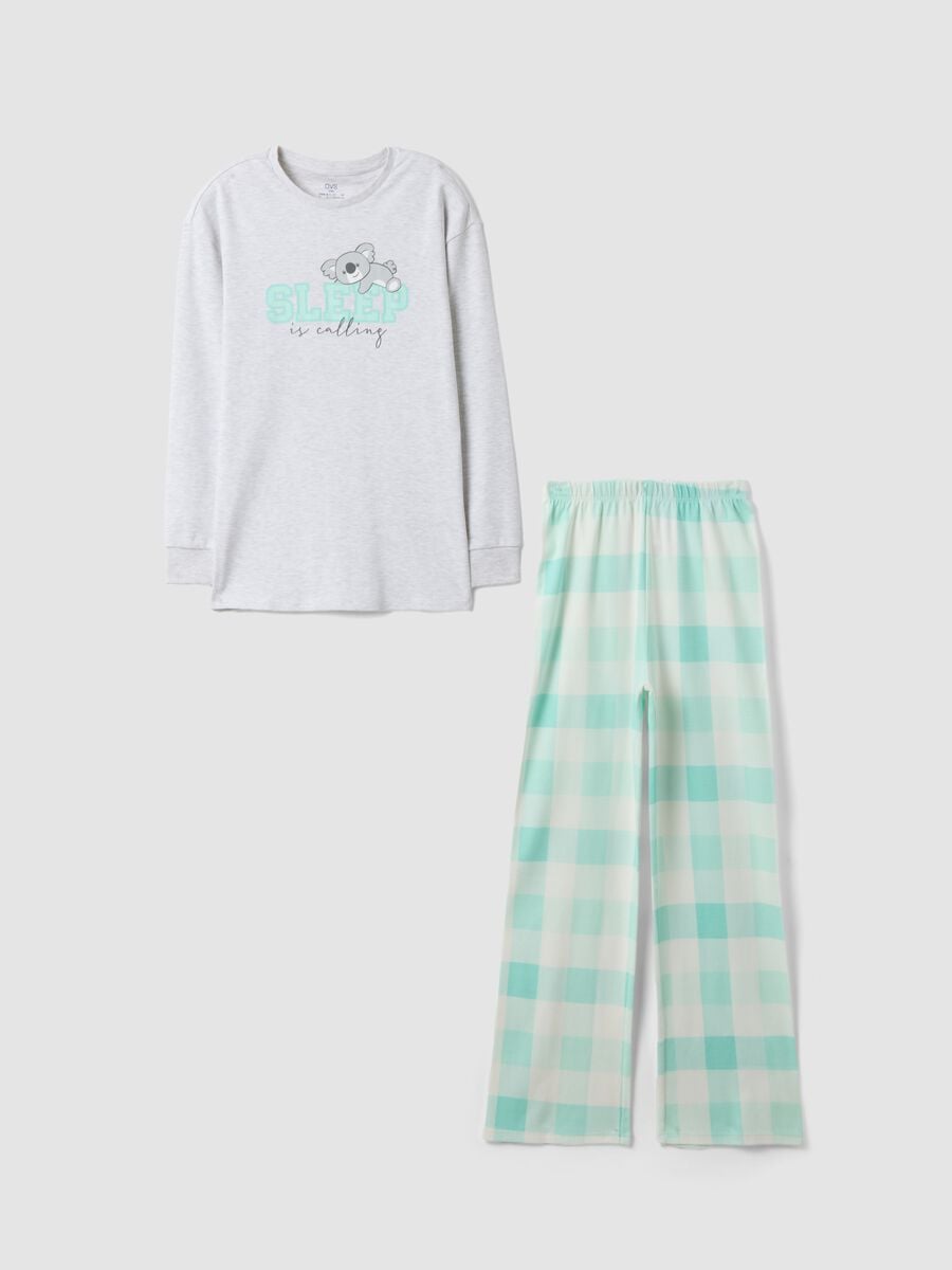 Grey organic cotton and viscose blend pyjamas with crew neck and koala print_0