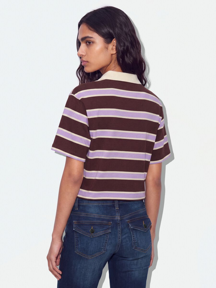 Brown pure cotton oversized striped polo_2