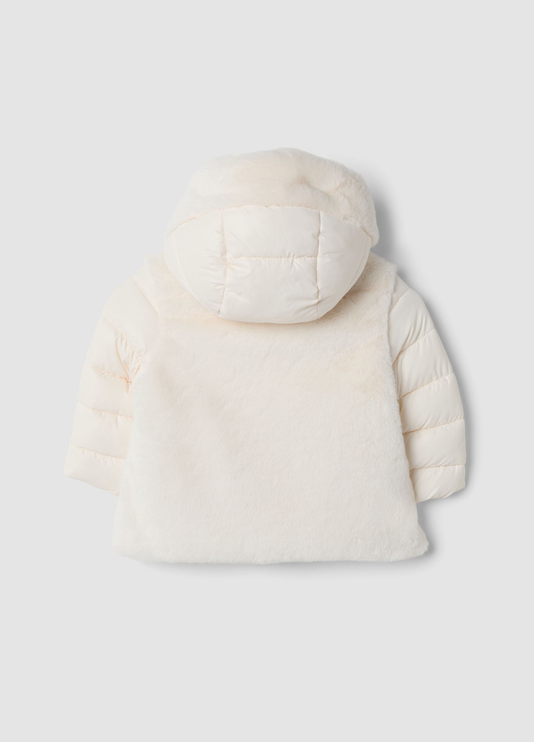 Giacca rosa imbottita con cappuccio ed effetto peluche