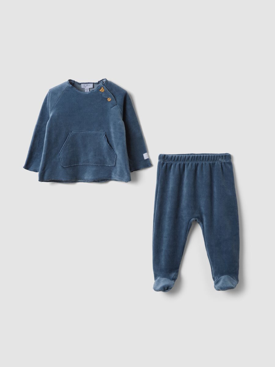 Completo velour blu in misto cotone con bottoni sulla spalla regular fit_0