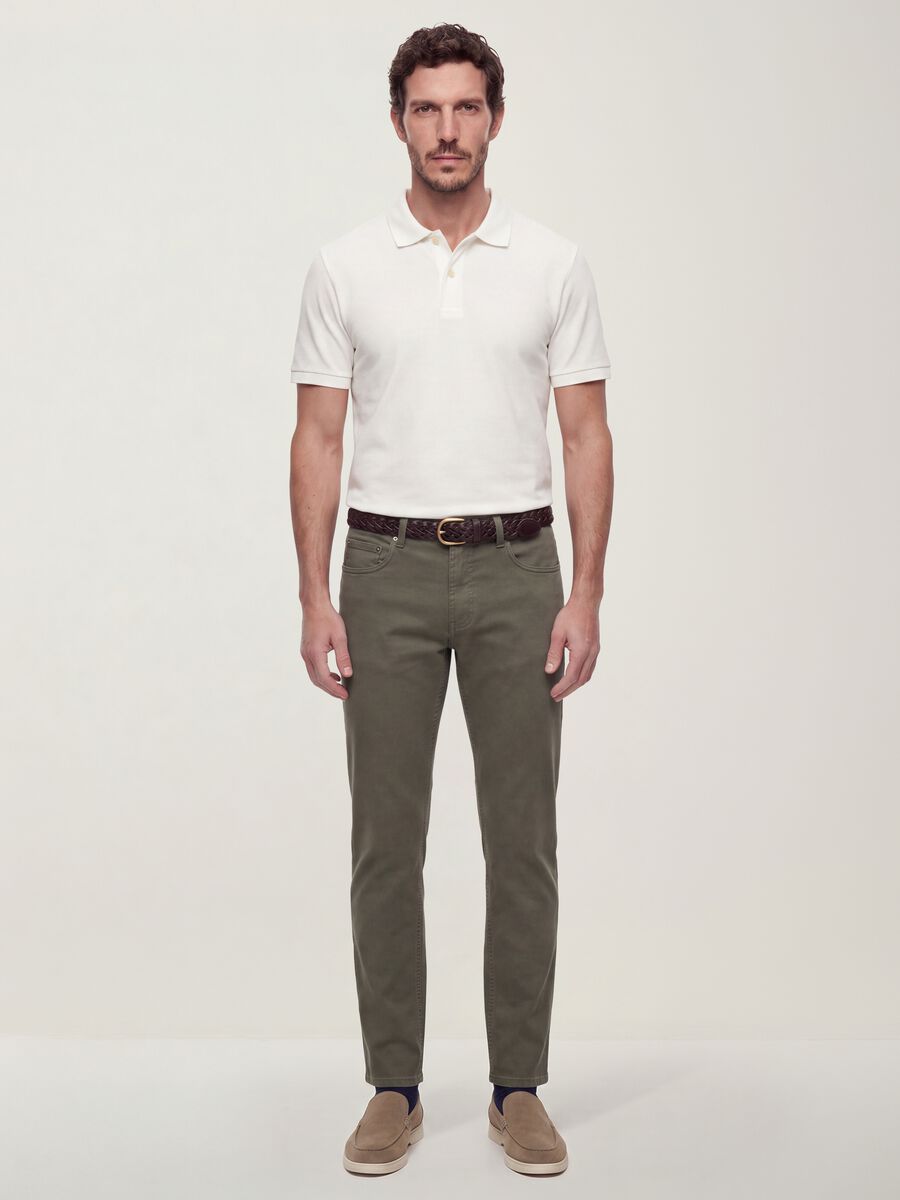Green slim-fit stretch cotton dobby trousers_0