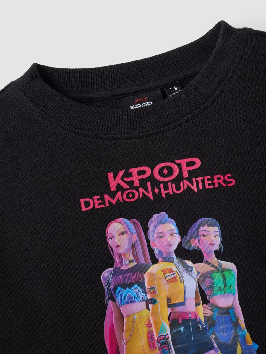 Black 100% cotton sweatshirt with K-Pop Demon Hunters print for girls_3