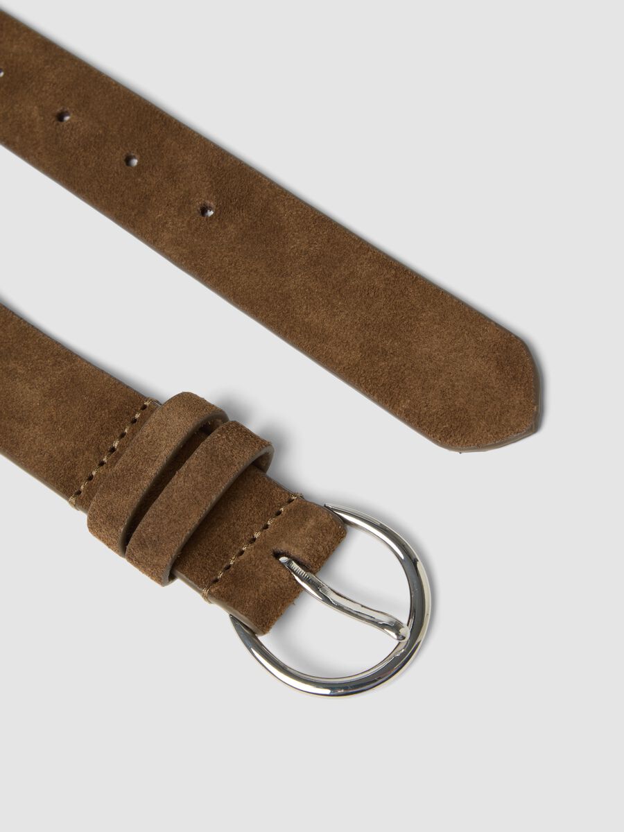 Brown genuine leather belt with oval buckle_1
