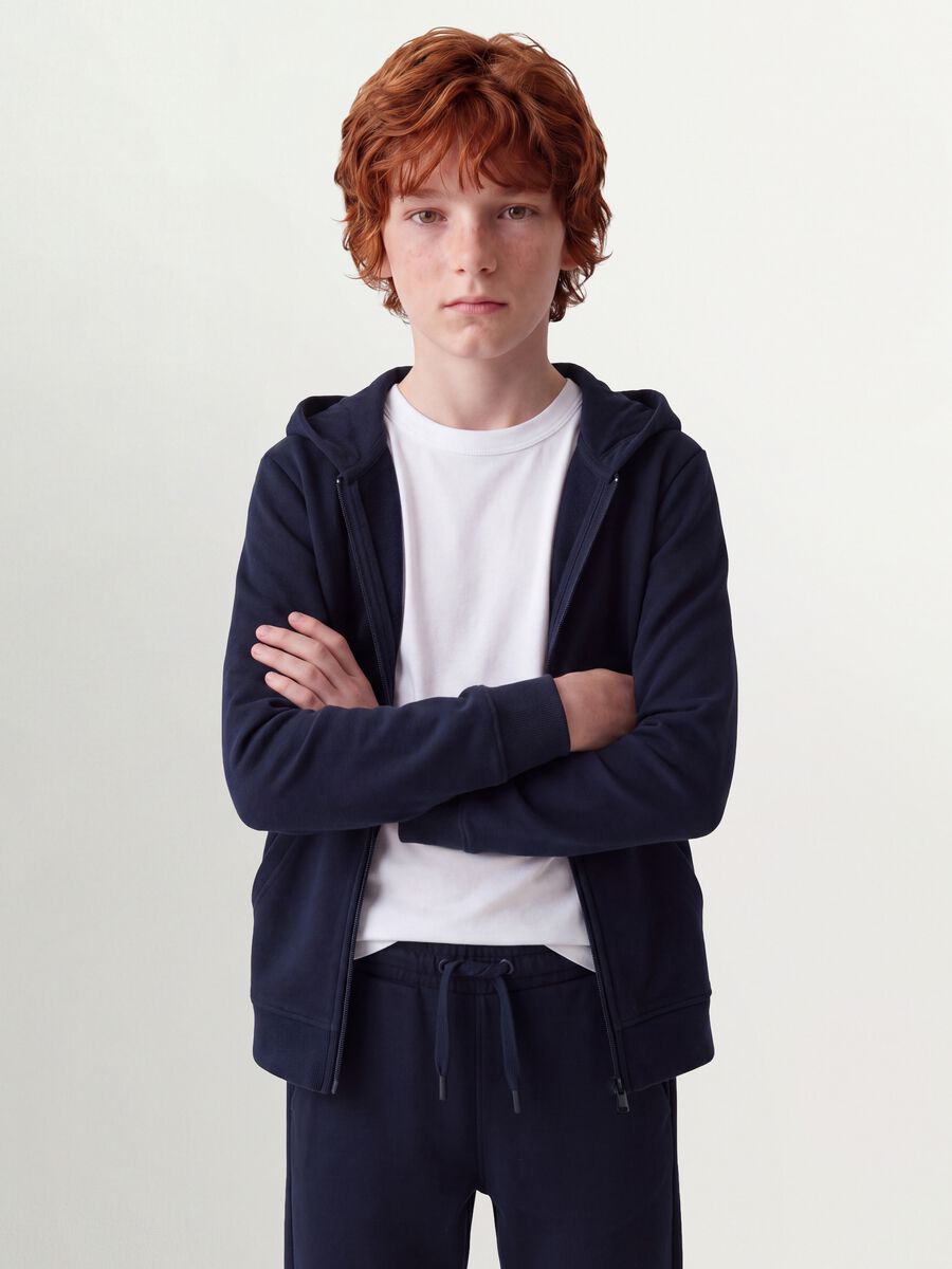 Blue hooded sweatshirt in pure organic cotton, regular fit for boys_0