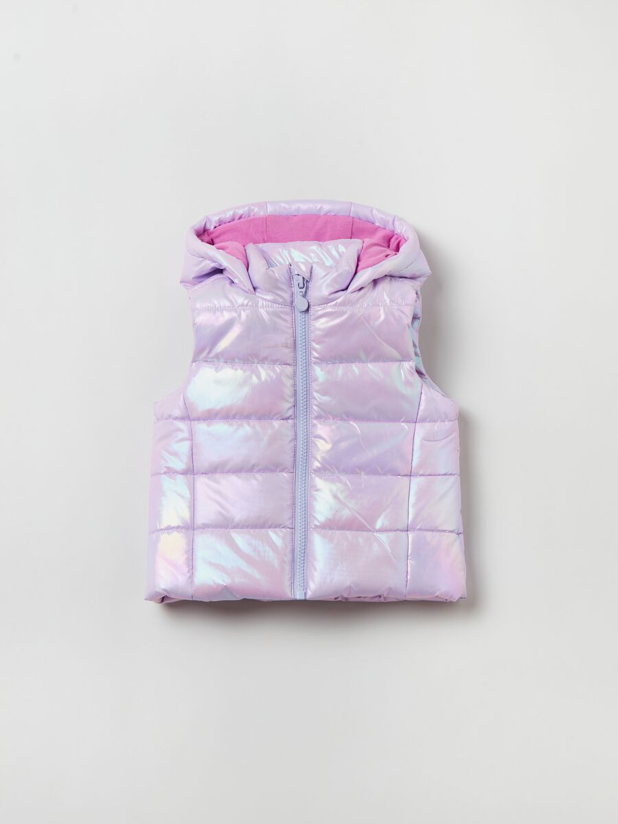 Shiny quilted gilet with hood_0