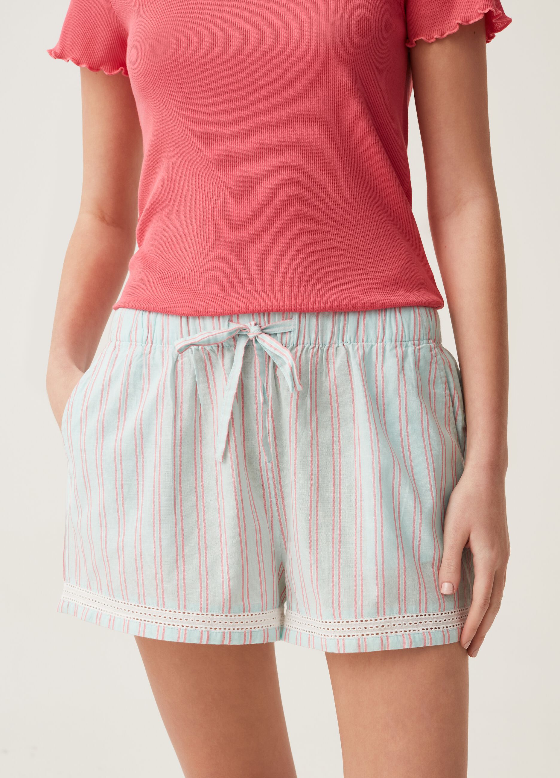 Shorts pigiama a righe con coulisse
