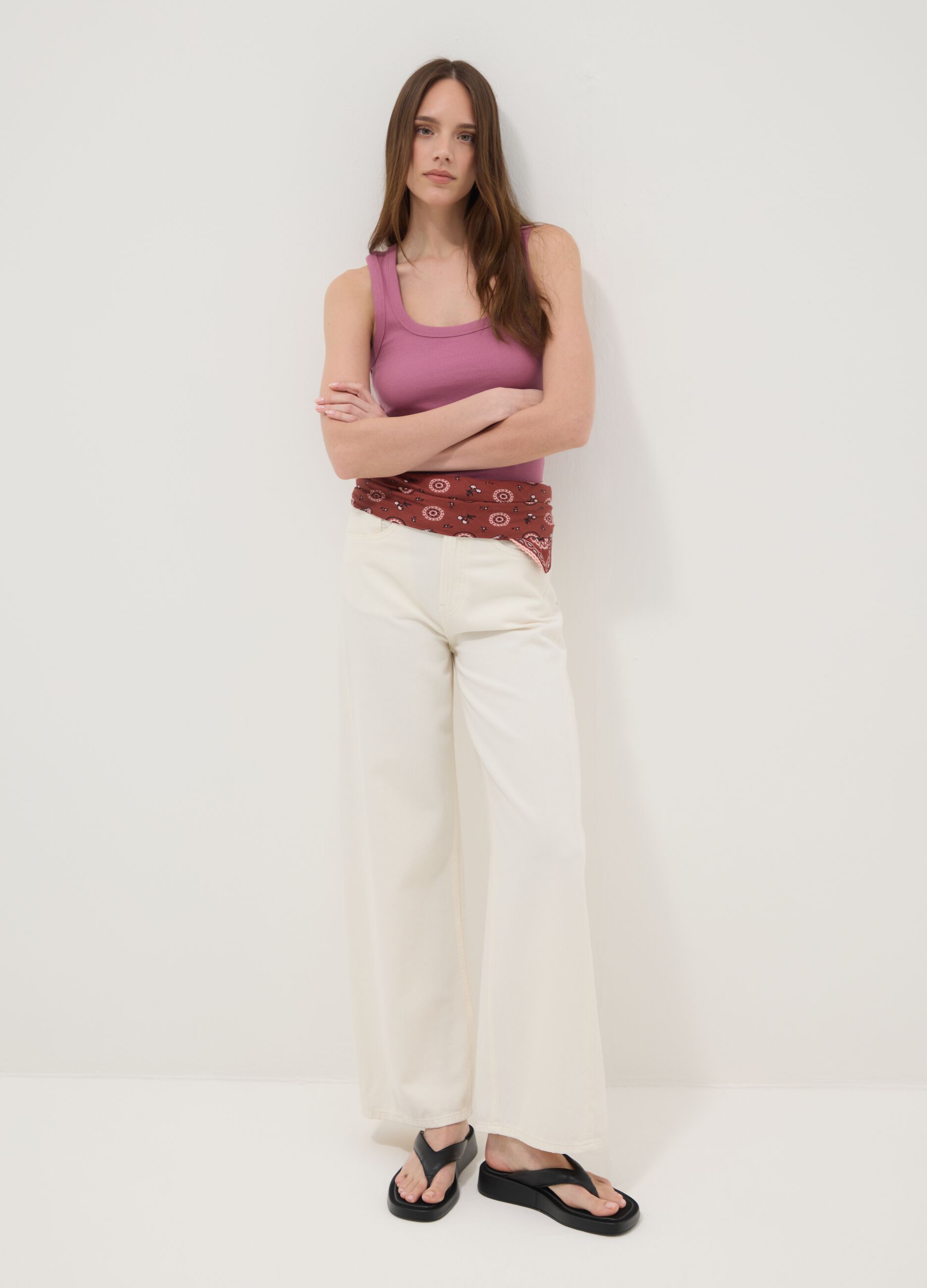 Pink stretch cotton tank top